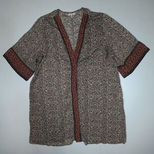 Maurices Floral Paisley Open Front Kimono Cardigan Brown Tan Blue Plus Size 1X